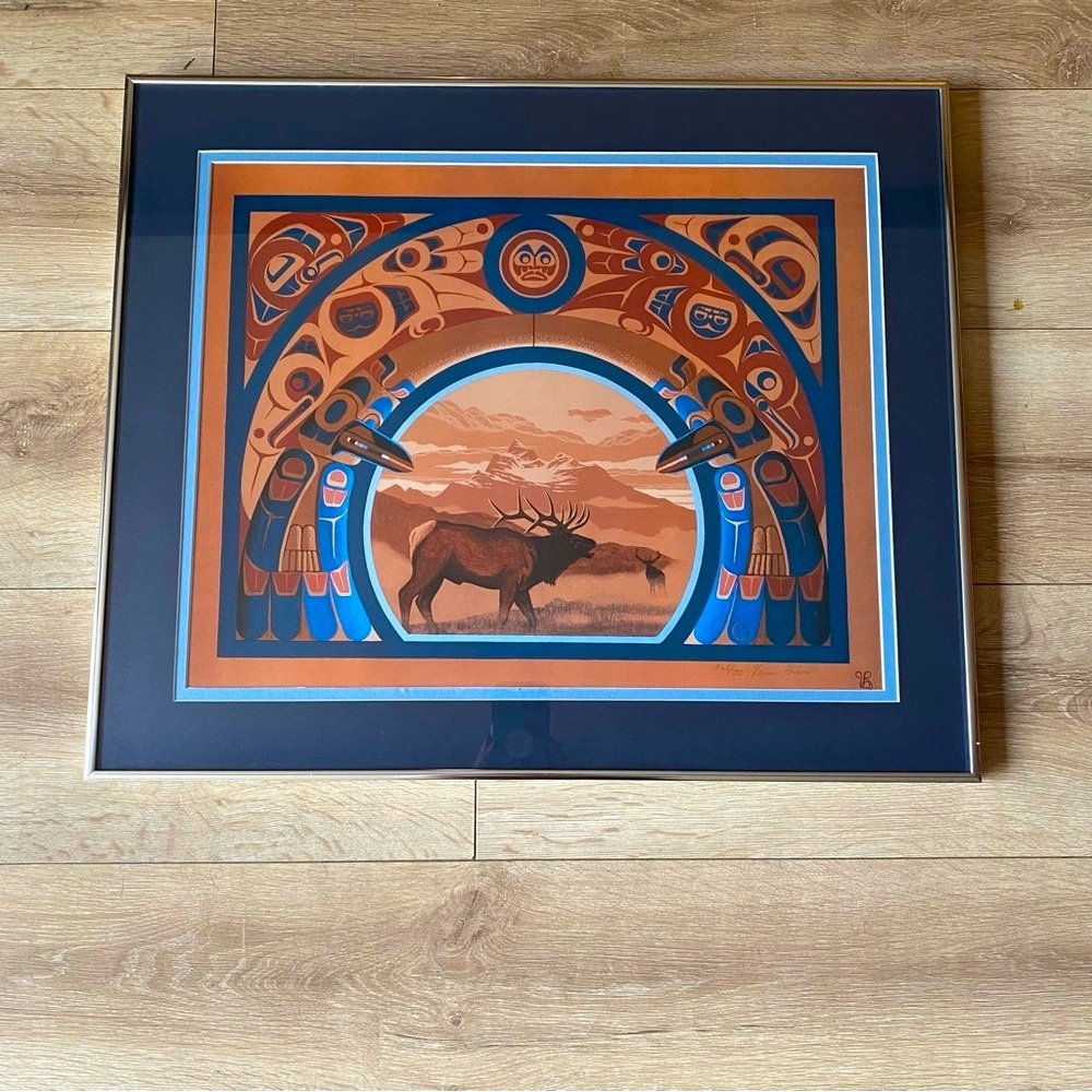 Vintage Haida artwork by Vernon Brown 265/350 indigenous tribal art Salish elk